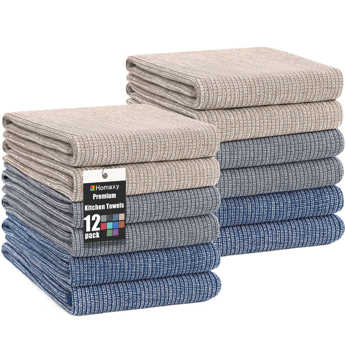 Homaxy 380 GSM Cotton Premium Kitchen Towels 6 Pack, 18"x 28", Khaki