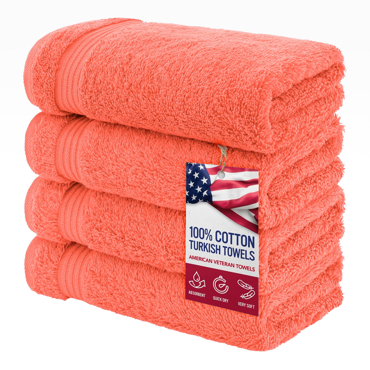 American Veteran Towel, 100% Cotton Turkish Bath Towels for Bathroom 4 Pack, 27x54 Extra Large Premium Soft Drying Bathroom Towels, Navy Blue