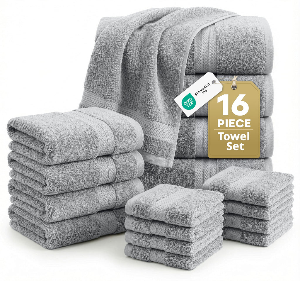LANE LINEN Bath Towel Set Absorbent Quick Dry 100% Cotton 6 Piece - Navy