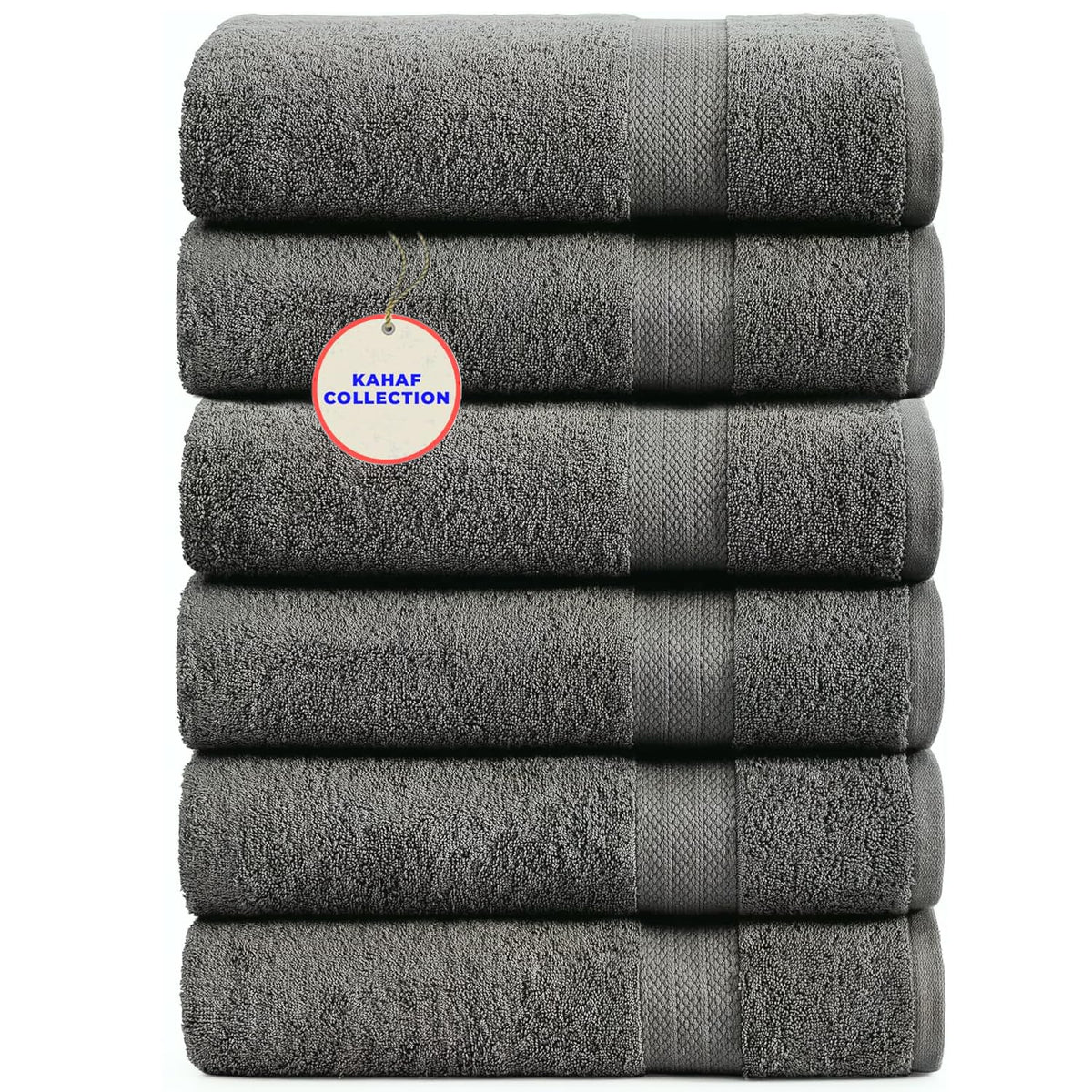 KAHAF COLLECTION 100% Cotton Bath Towel Set, White 24x48 Pack of 6 Towels, Quick Dry, Highly Absorbent, Soft Feel Towel, Gym, Spa, Bathroom, Shower, Pool, Luxury Soft Towels Light-Weight