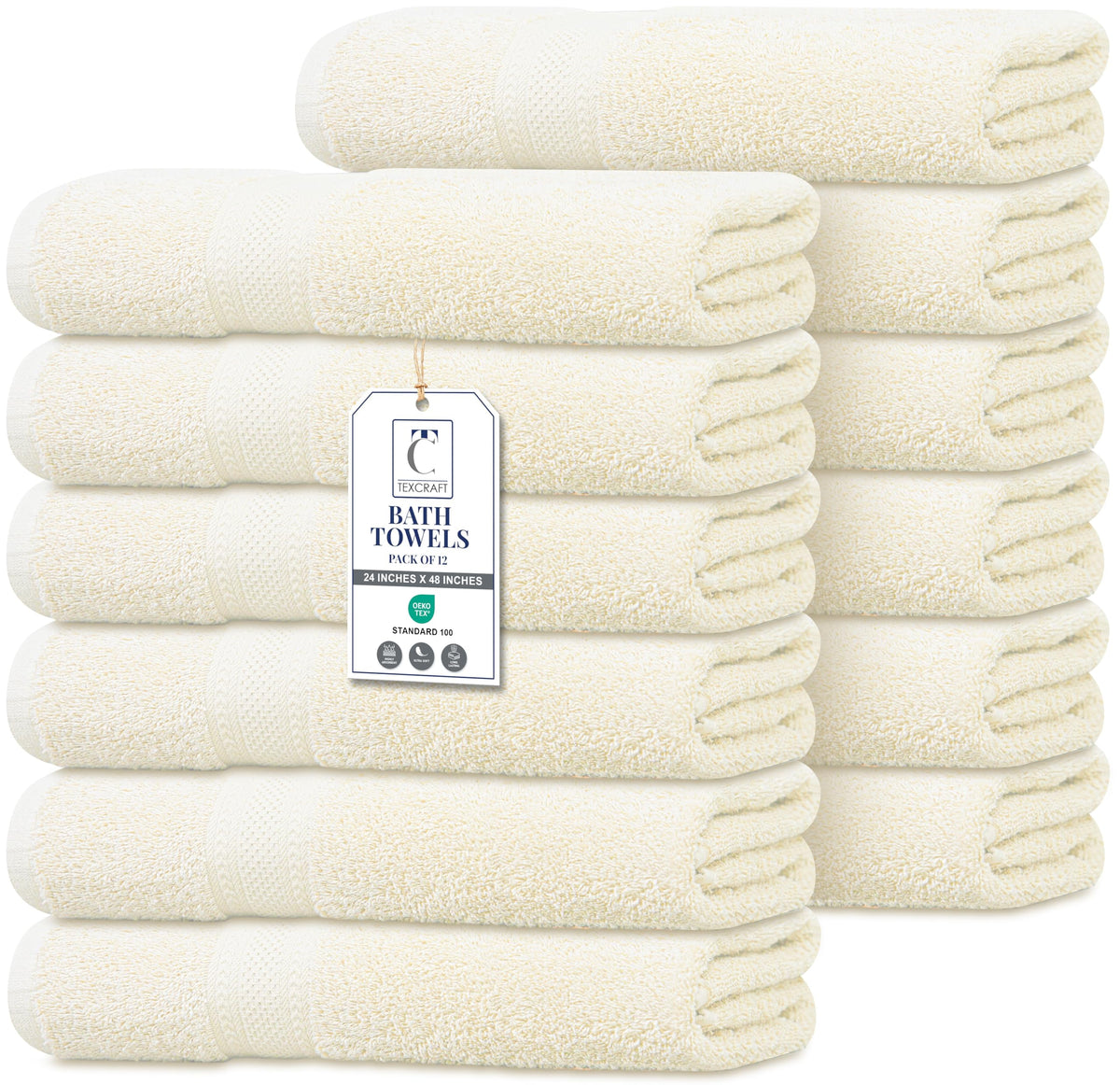 Medium Size Bath Towels Set of 6 – 100% Cotton Terry – 24" x 48" – Quick Dry, Soft & Highly Absorbent – Beige Towels for Bathroom, Gym, Spa, Pool & Daily Use