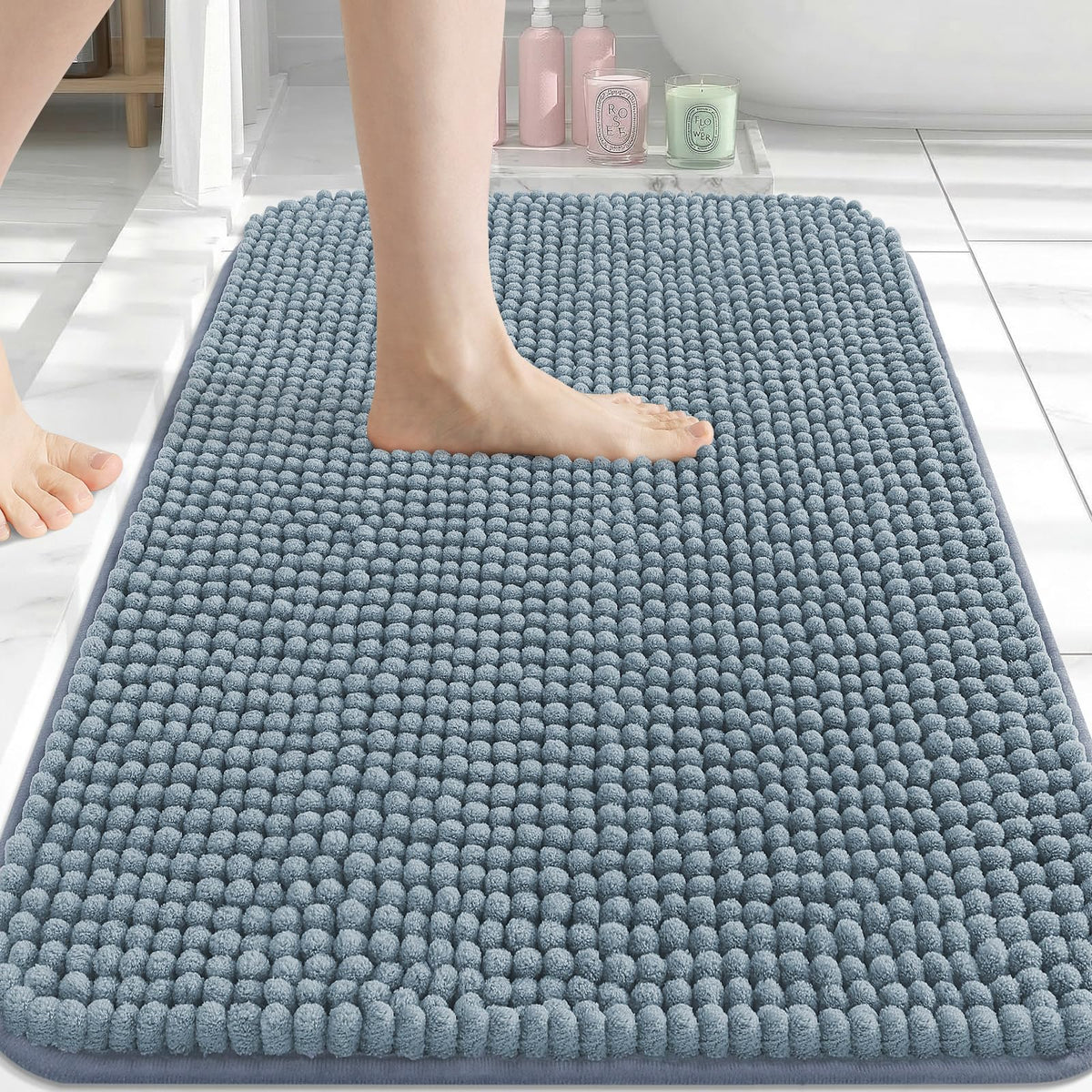 Arotive Chenille Bathroom Rugs 30x20, Soft Absorbent Bath Mat, Grey