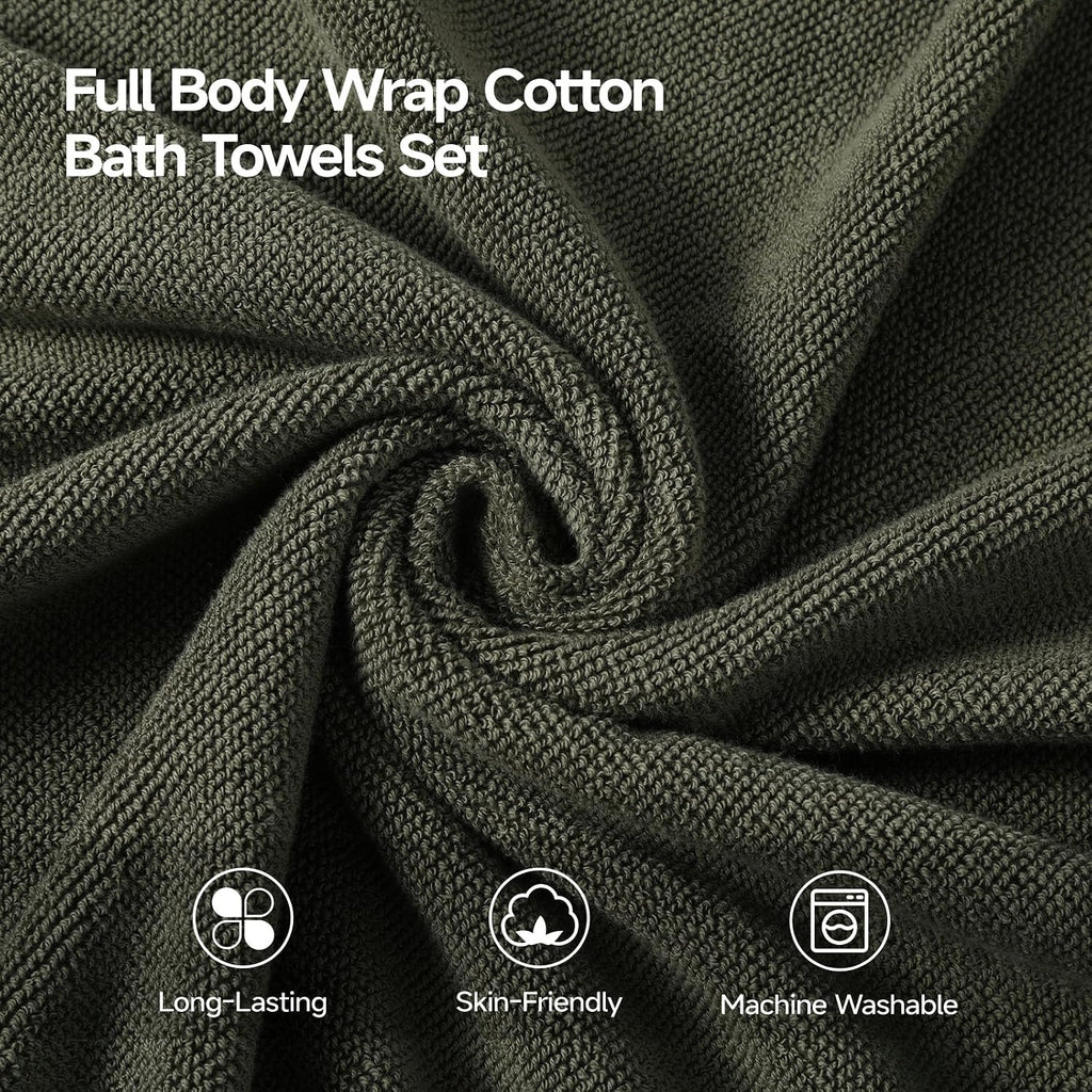 REDKISS 2 Pack 100% Cotton Large Bath Towels 35 x 70 Inches, Olive Green