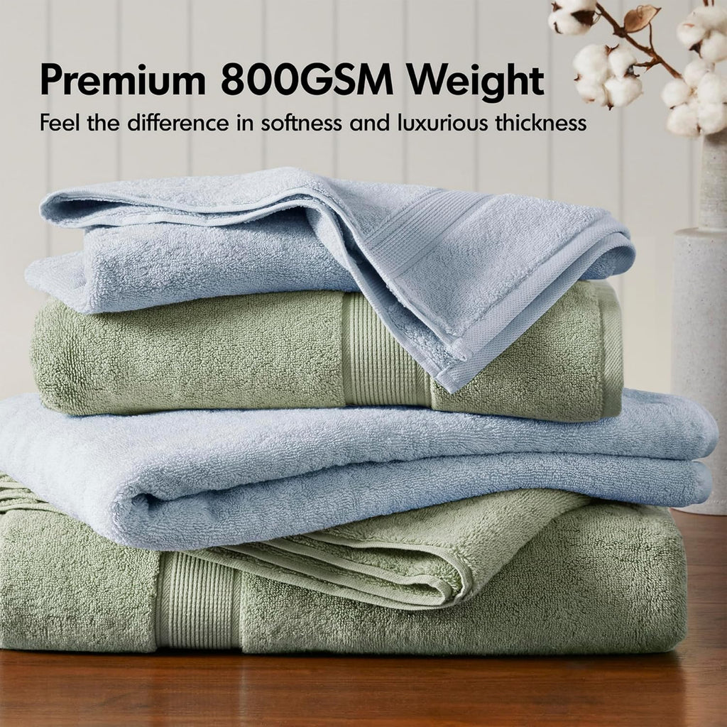 Madison Park 800GSM 100% Cotton Bathroom Bath Towel Set of 8, Light Blue