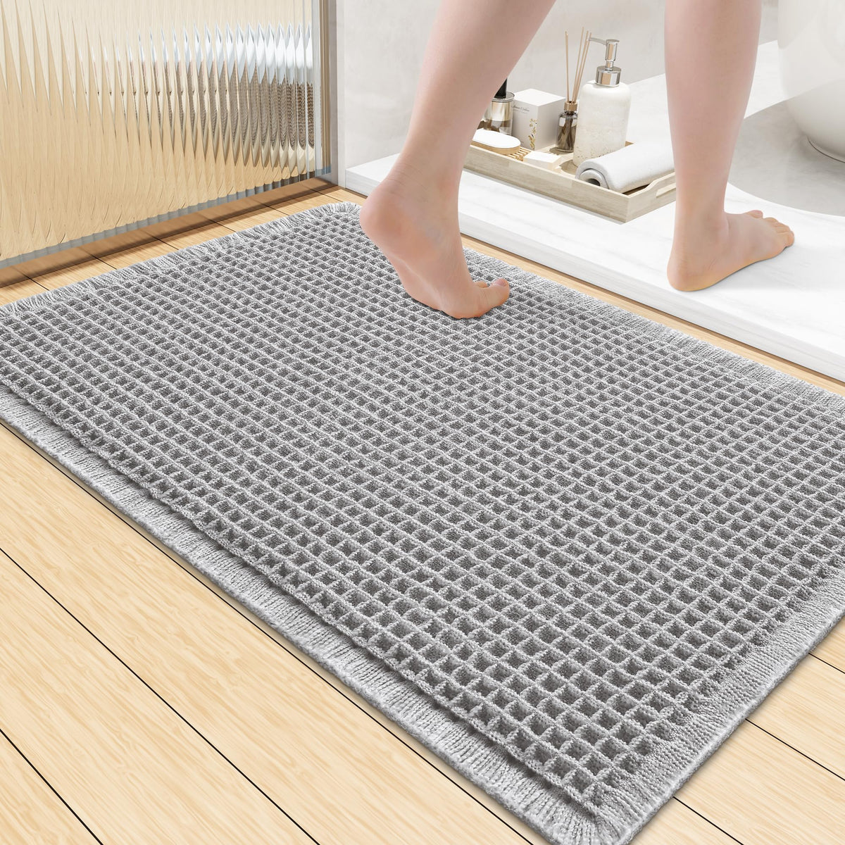 Smiry Waffle Bath Mat 30X20, Extra Soft Absorbent Bathroom Rugs, Brown