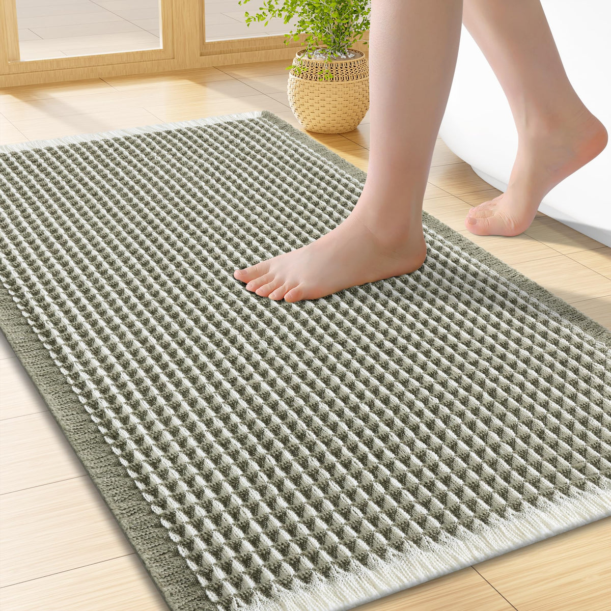 Smiry Waffle Bath Mat 30X20, Extra Soft Absorbent Bathroom Rugs, Brown