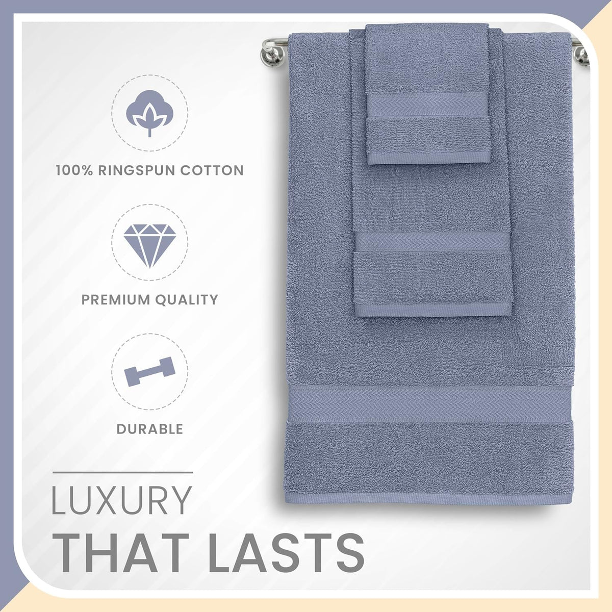 Martex 6-Piece 100% Ringspun Cotton Towel Set, Heather Blue