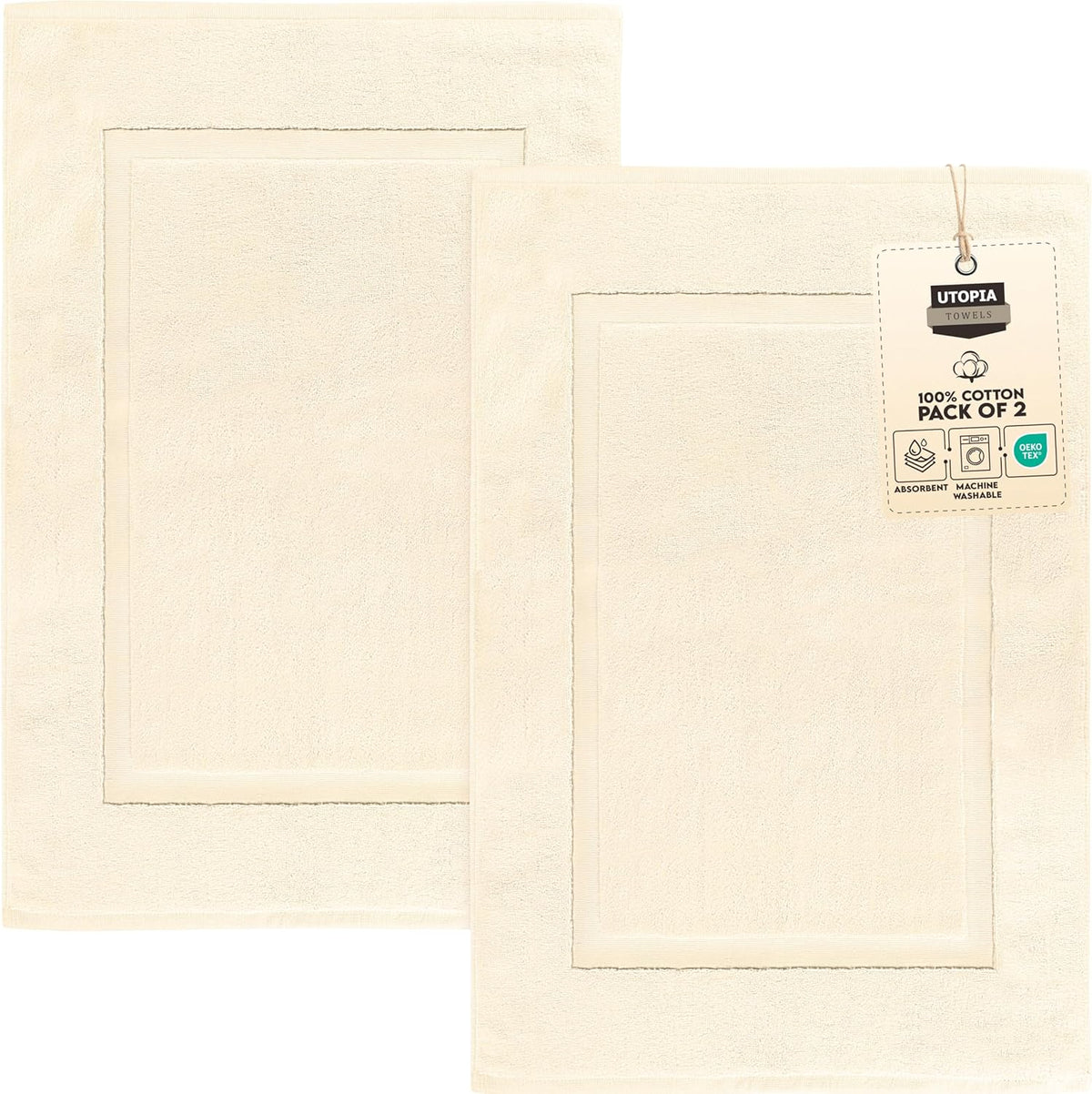 Utopia Towels Cotton Bath Mat, 21x34 in, 2 Pack, White