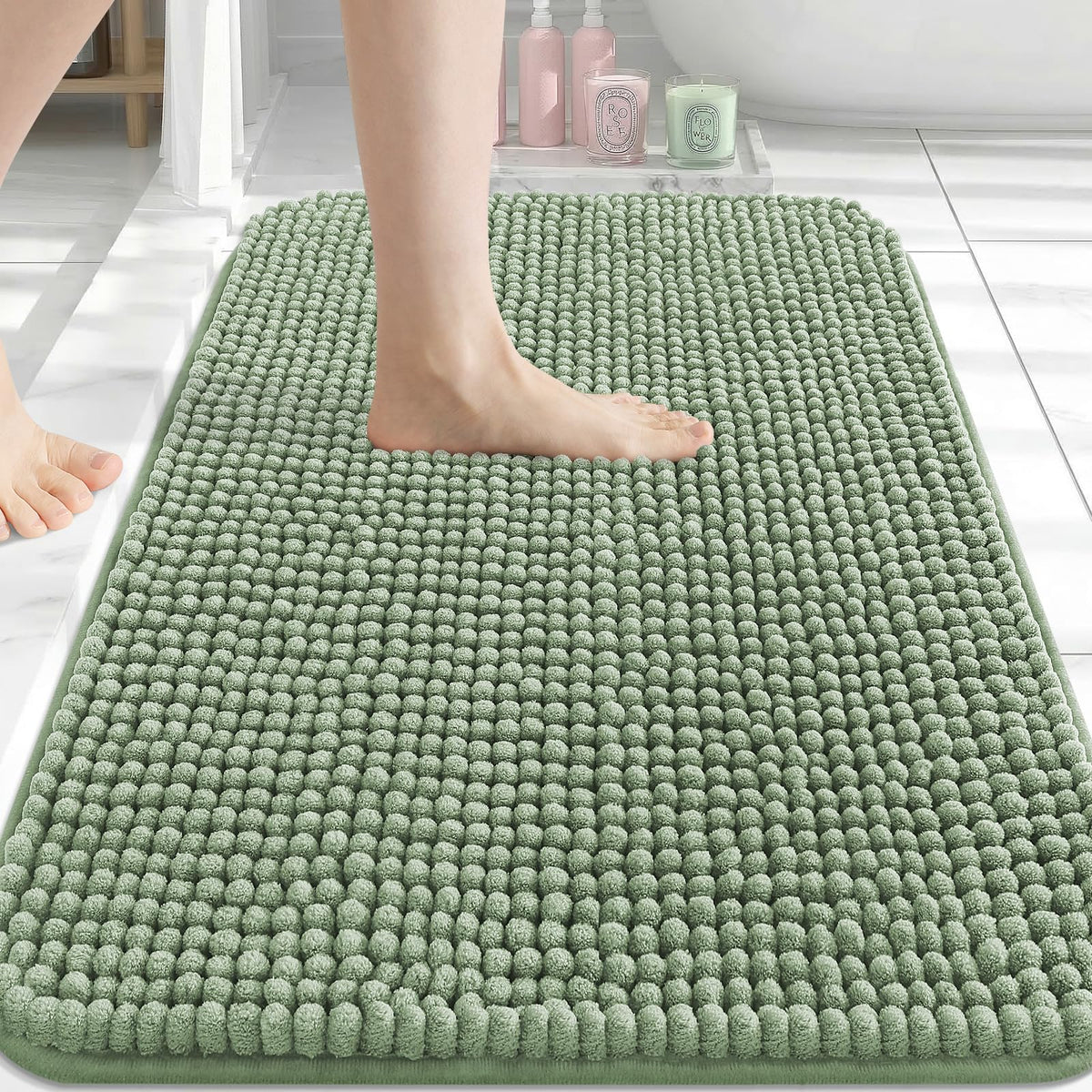 Arotive Chenille Bathroom Rugs 30x20, Soft Absorbent Bath Mat, Grey