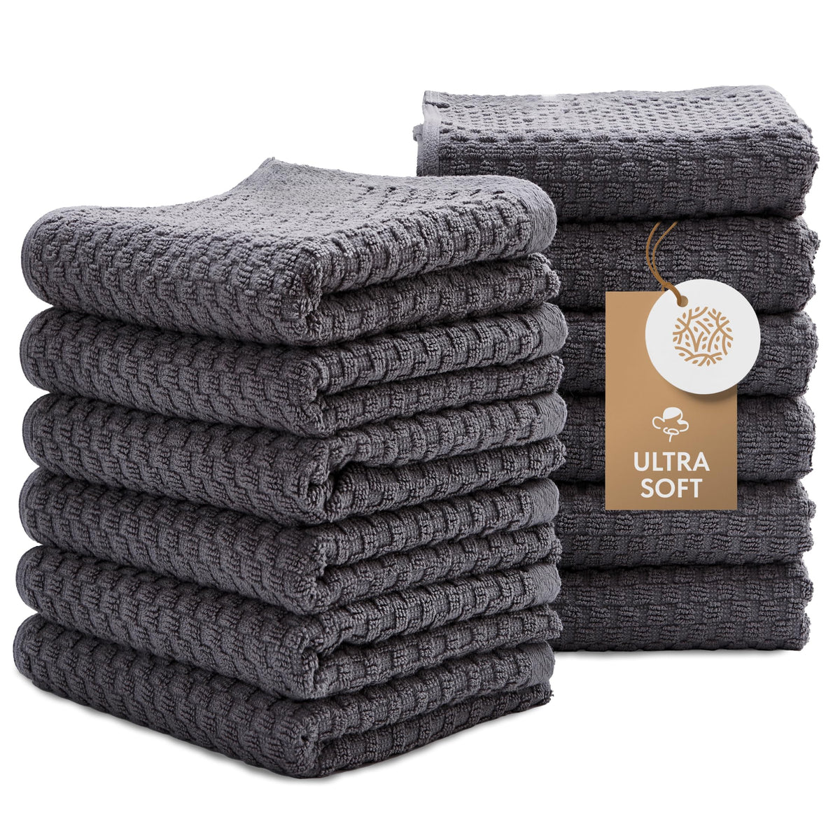 Wealuxe Super Absorbent Kitchen Towels 12 Pack - Premium 100% Cotton Kitchen Towels, 450GSM Thick Machine Washable White Dish Towels for Kitchen Drying, Cleaning, Dobby Weave, Unmatched Quality