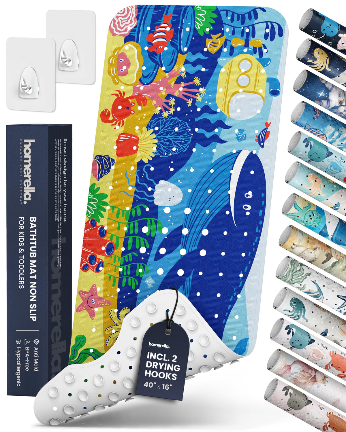 homerella Bathtub Mat Non Slip Kids 40x16 Baby Bath Mat Non Slip Anti Mold