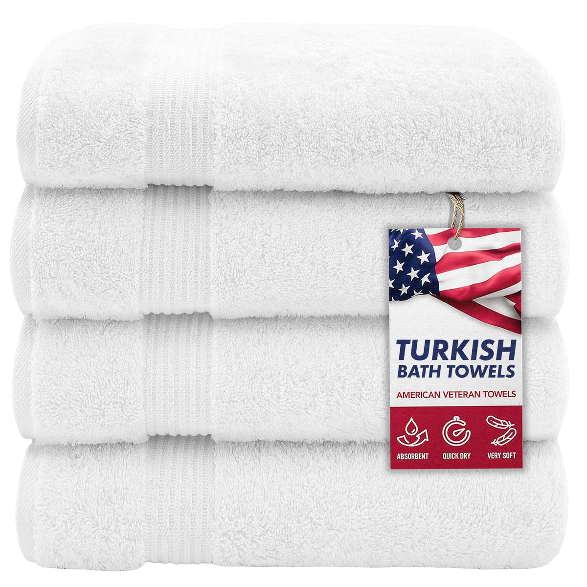 American Veteran Towel, 100% Cotton Turkish Bath Towels for Bathroom 4 Pack, 27x54 Extra Large Premium Soft Drying Bathroom Towels, Navy Blue