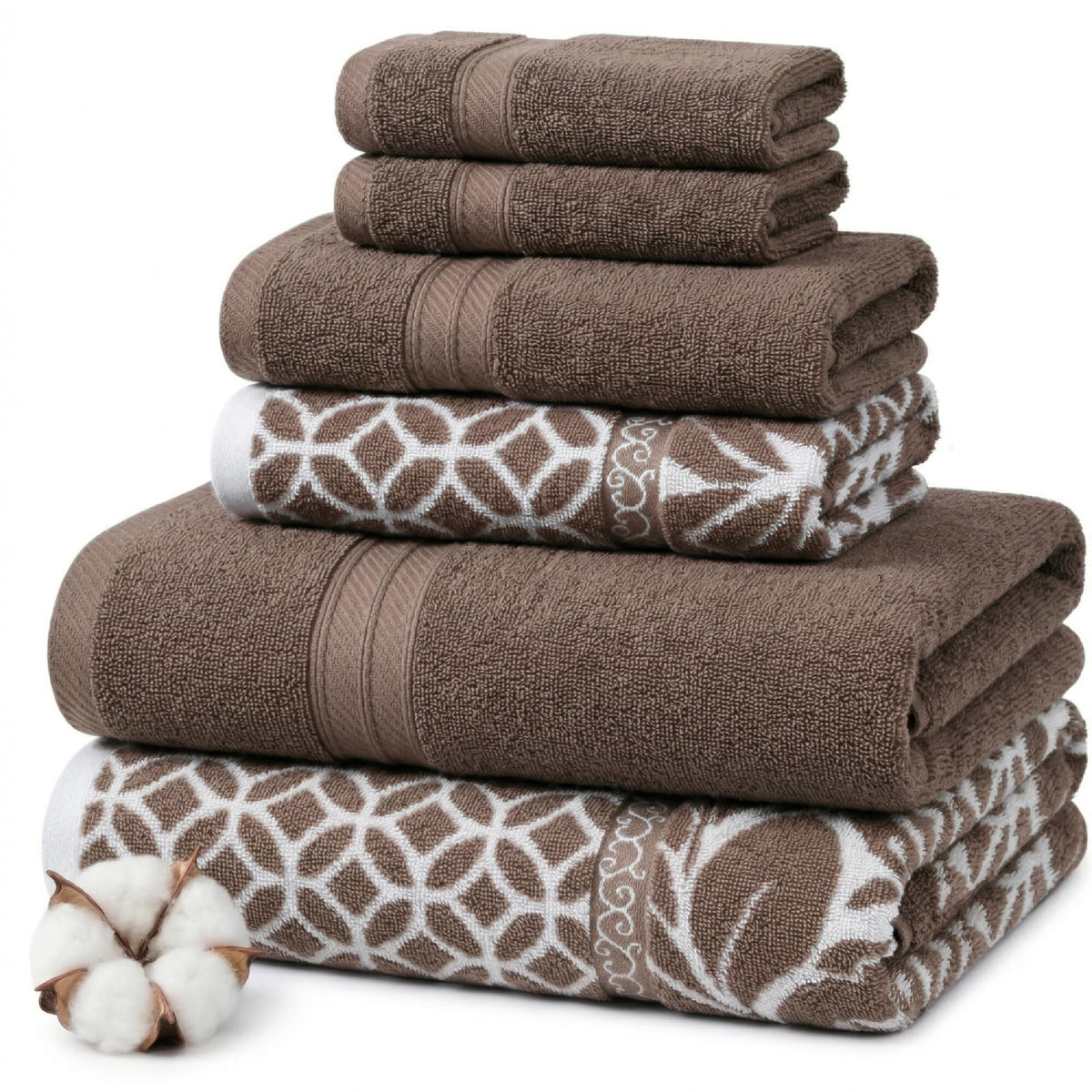 Modern Threads 6 Piece Bath Towel Set – Bathroom Set with 2 Bath Towels, 2 Hand Towels, and 2 Wash Cloths – 100% Cotton, Super Absorbent & Extra Soft – Reversible Classic Diamond (Aqua)