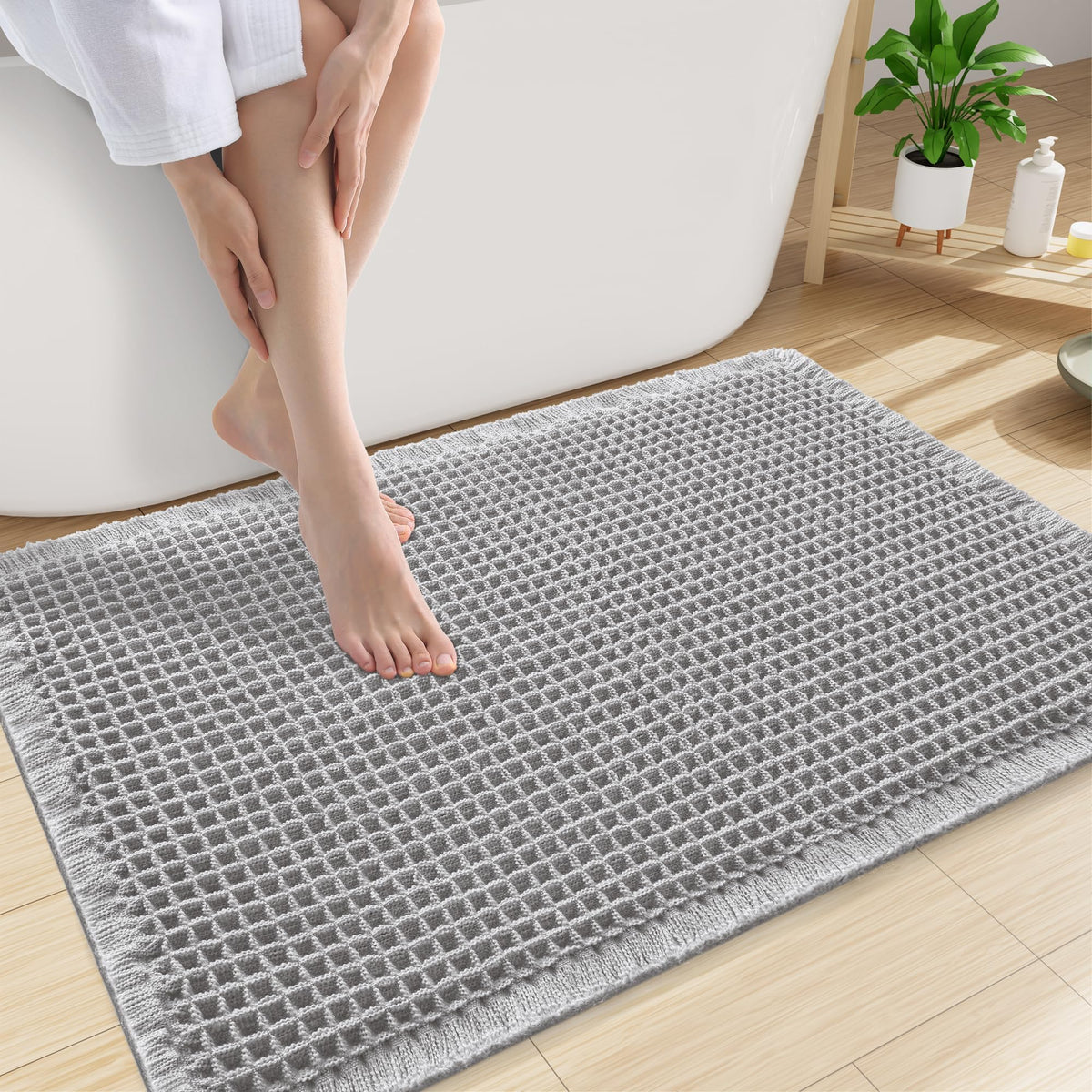 Smiry Waffle Bath Mat 30X20, Extra Soft Absorbent Bathroom Rugs, Brown