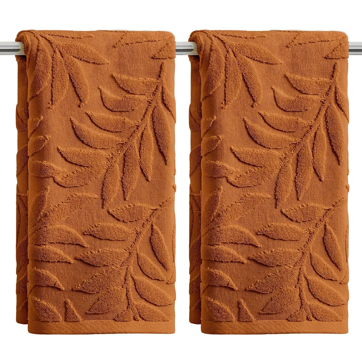 Artoid Mode 2 Pcs Beige 3D Leaves Jacquard Hand Towels for Bathroom, 100% Cotton Soft Absorbent Bathroom Decor Towels, 13.7 x 29.5 Inch