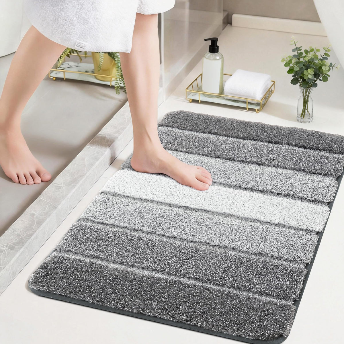 COSY HOMEER Bathroom Rugs 24x17,Ultra Soft Absorbent Bath Mat,Grey
