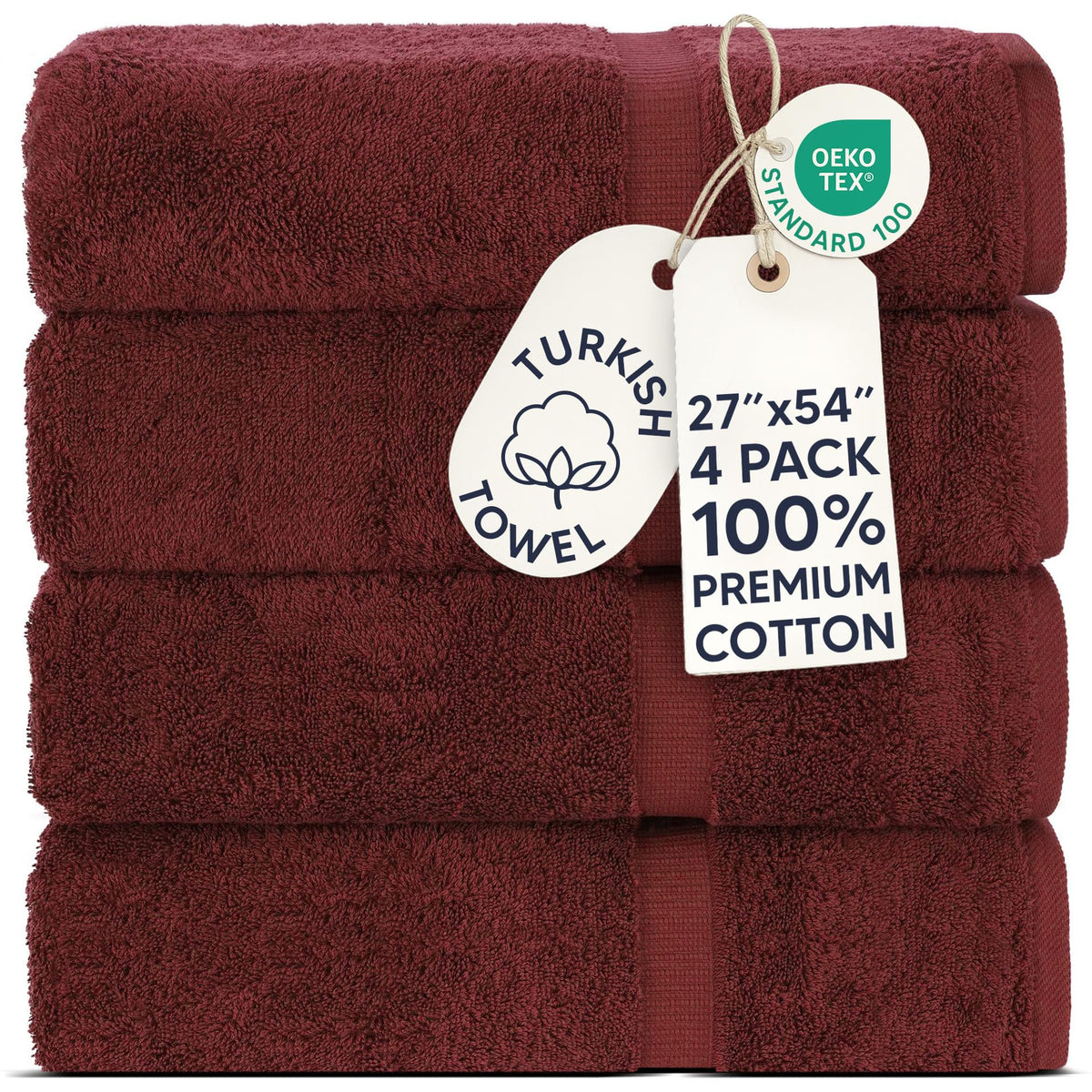 Chakir Turkish Linens 100% Cotton 4-Pack Bath Towels 27x54, Gray