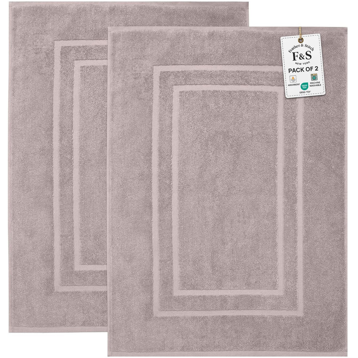 Feather & Stitch 100% Cotton Bath Mats 2 Piece 30x21 Inches, Grey