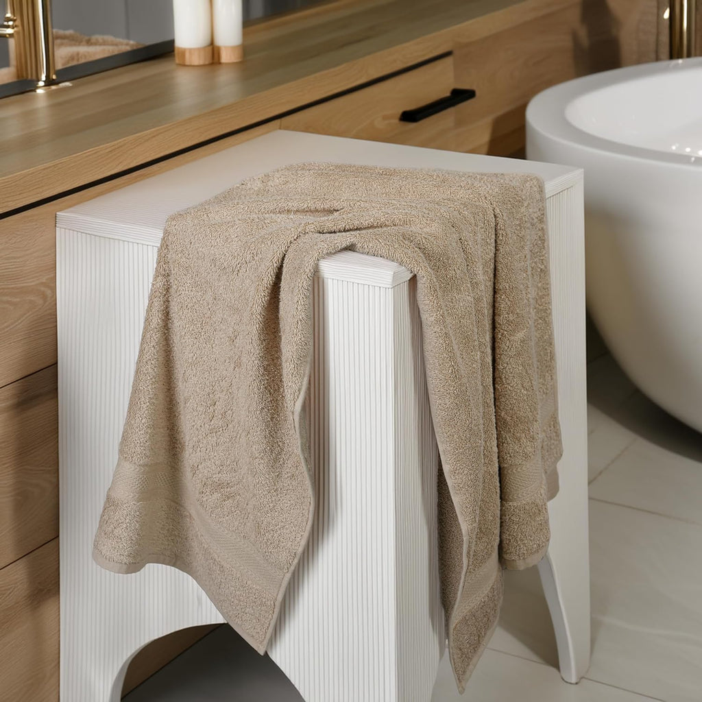 Medium Size Bath Towels Set of 6 – 100% Cotton Terry – 24" x 48" – Quick Dry, Soft & Highly Absorbent – Beige Towels for Bathroom, Gym, Spa, Pool & Daily Use