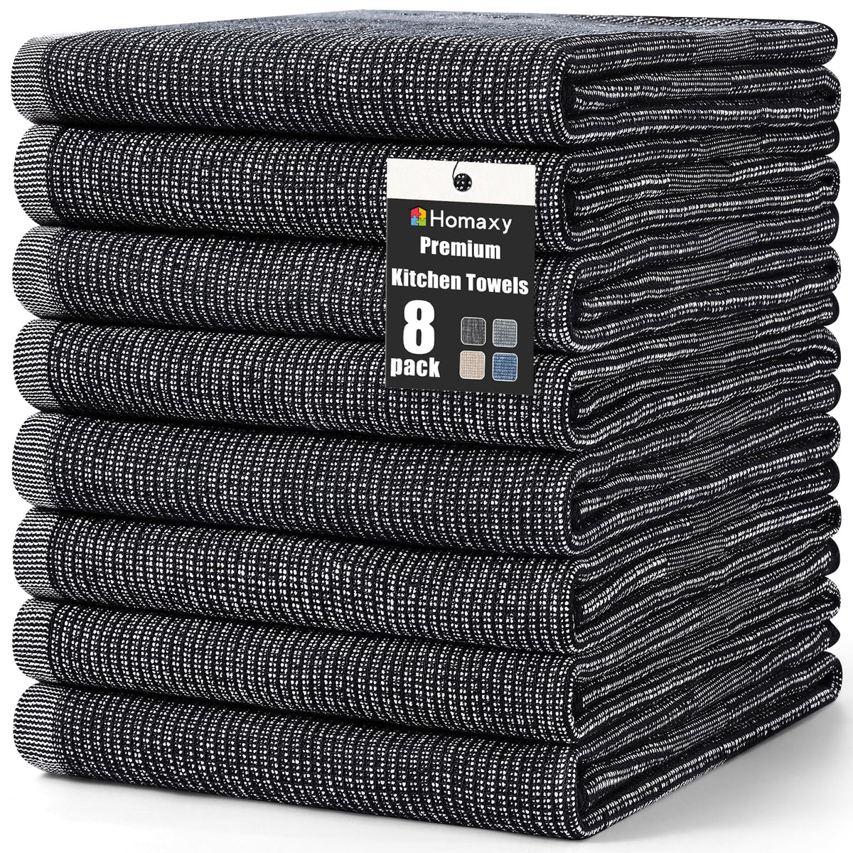 Homaxy 380 GSM Cotton Premium Kitchen Towels 6 Pack, 18"x 28", Khaki