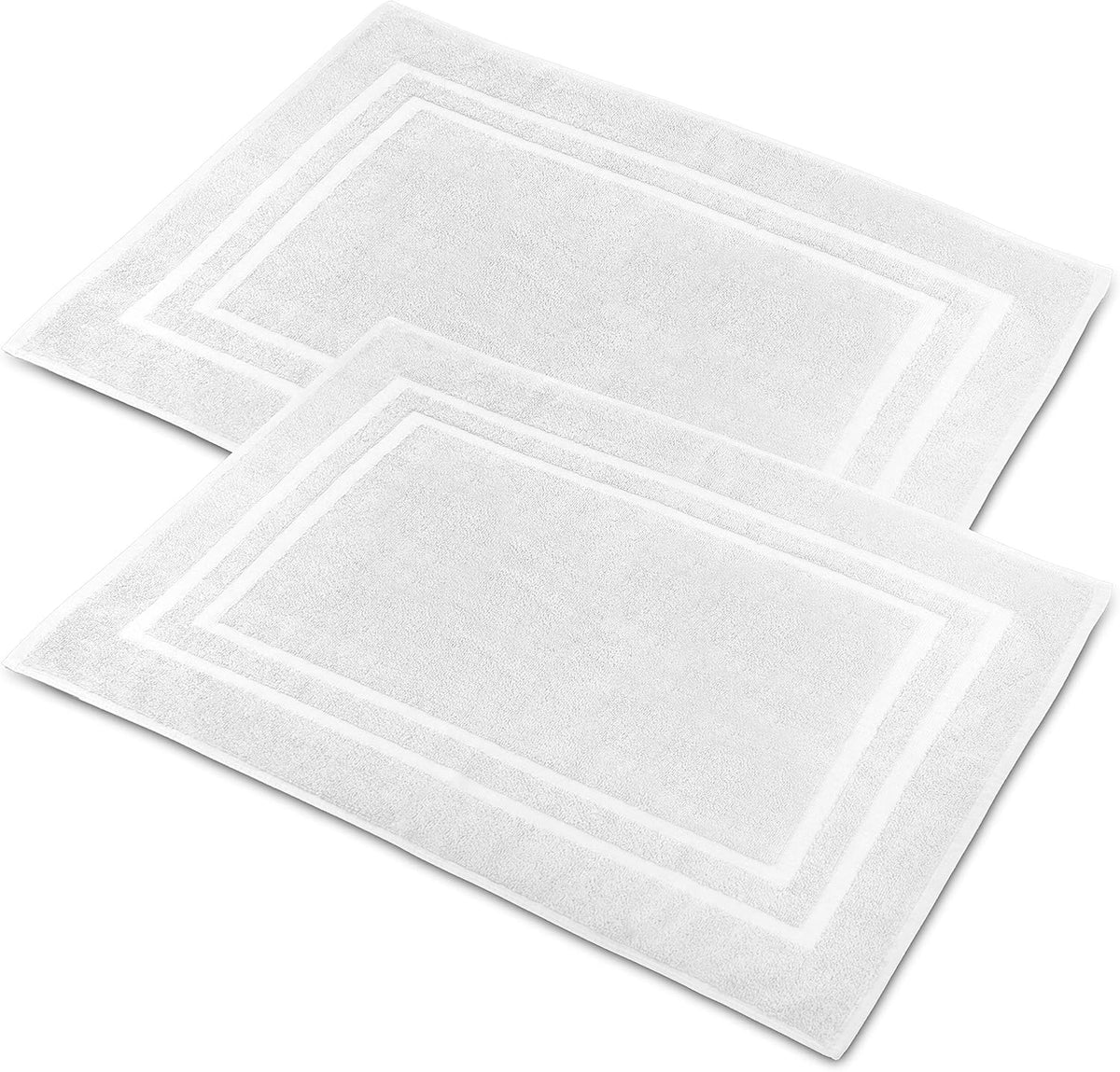 Bath Mat Floor Towel for Bathroom – 22” x 32” Banded Rug - 100% Ring Spun Cotton – Highly Absorbent Machine Washable – 2 Pack White Non Rubber Backing Mats – Shower Spa Hotel