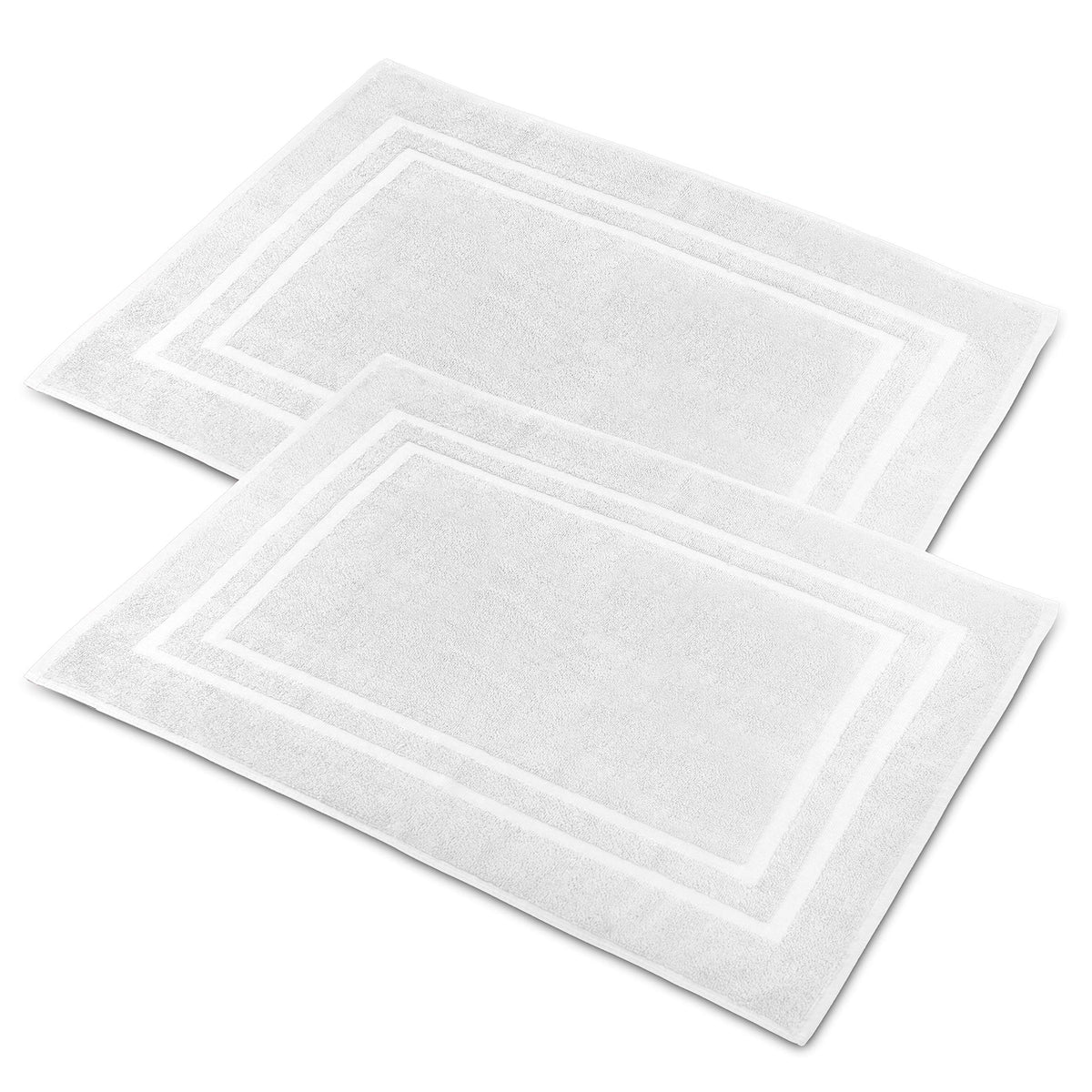 Bath Mat Floor Towel for Bathroom – 22” x 32” Banded Rug - 100% Ring Spun Cotton – Highly Absorbent Machine Washable – 2 Pack White Non Rubber Backing Mats – Shower Spa Hotel