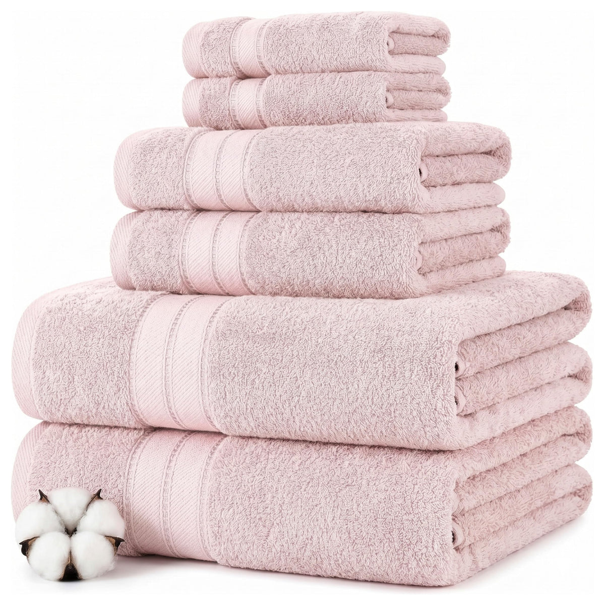 Modern Threads Spun Loft 6 Piece Bath Towel Set – 2 Bath Towels, 2 Hand Towels & 2 Washcloths – 100% Cotton, 600 GSM, Plush, Soft & Absorbent (White)