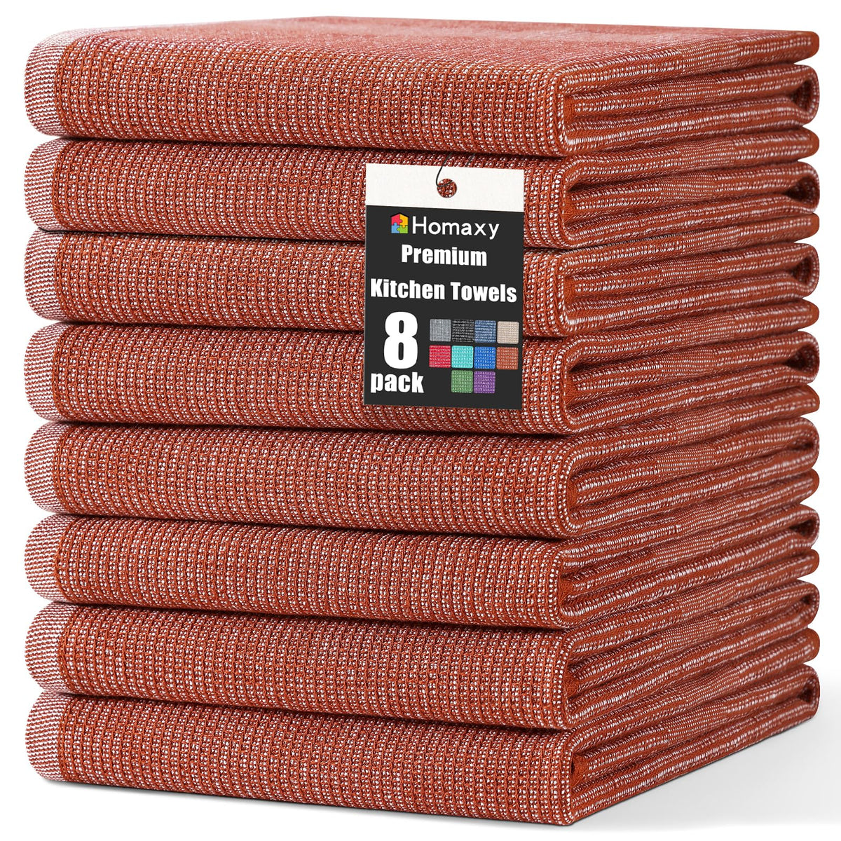 Homaxy 380 GSM Cotton Premium Kitchen Towels 6 Pack, 18"x 28", Khaki