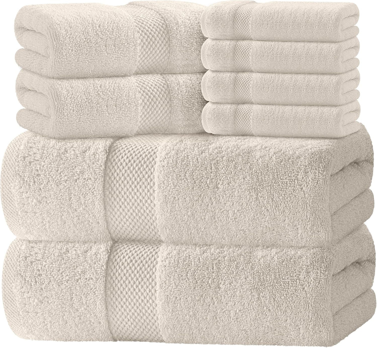 White Classic Luxury Bath Towel Set of 8 Pieces - 100% Turkish Cotton Highly Absorbent Towels for Bathroom, 2 Luxury Bath Towels 700GSM, 2 Hand Towels, 4 Washcloths, Ivory
