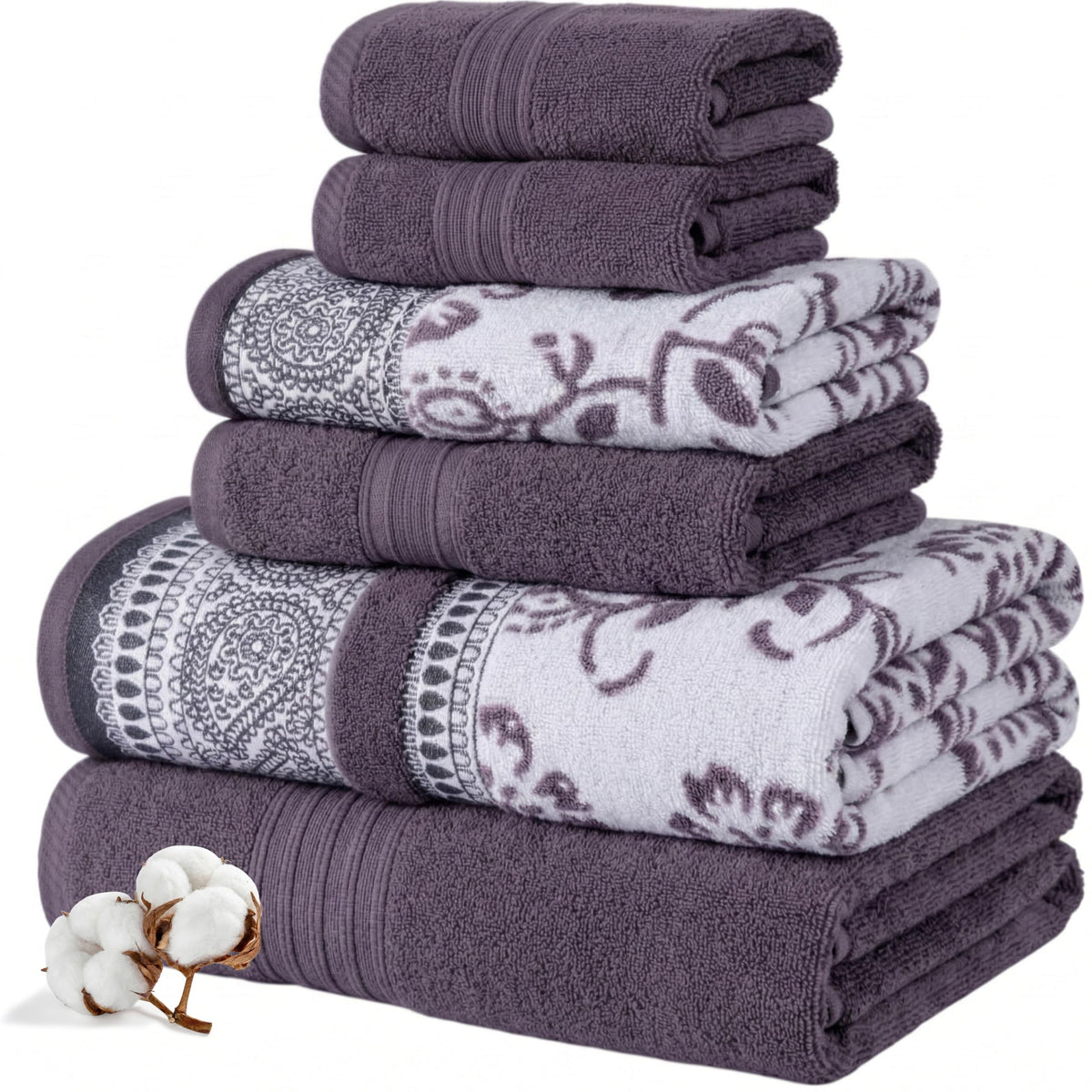 Modern Threads 6 Piece Bath Towel Set – Bathroom Set with 2 Bath Towels, 2 Hand Towels, and 2 Wash Cloths – 100% Cotton, Super Absorbent & Extra Soft – Reversible Classic Diamond (Aqua)