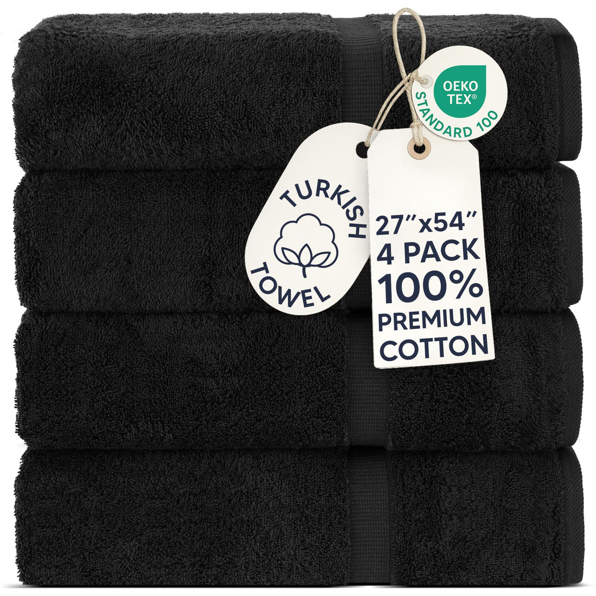 Chakir Turkish Linens 100% Cotton 4-Pack Bath Towels 27x54, Gray