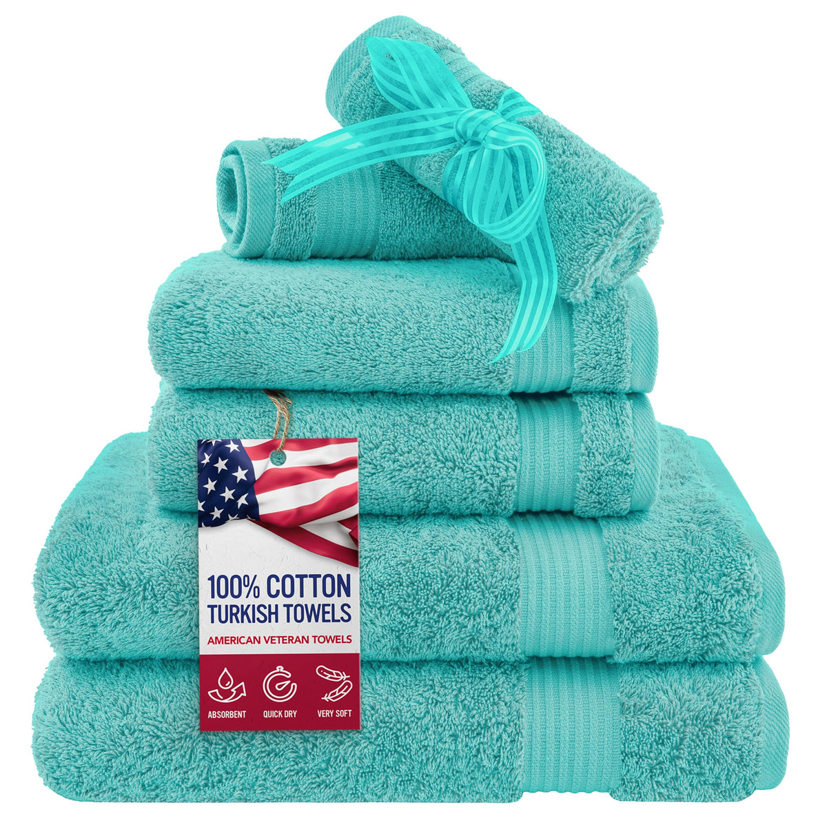 American Veteran Towel, 100% Cotton Turkish Bath Towels for Bathroom 4 Pack, 27x54 Extra Large Premium Soft Drying Bathroom Towels, Navy Blue