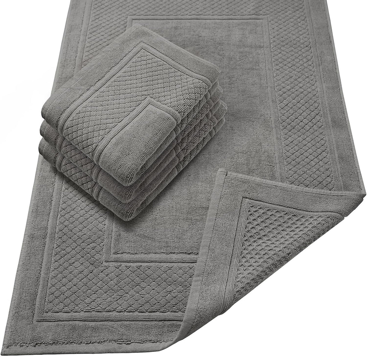 Avalon Towels Grey Bath Mat - 100% Cotton Set of 2 Absorbent Bathmat - Bathroom Mats Quick Dry Bath Mats for Bathrooms (22x34 Inches)