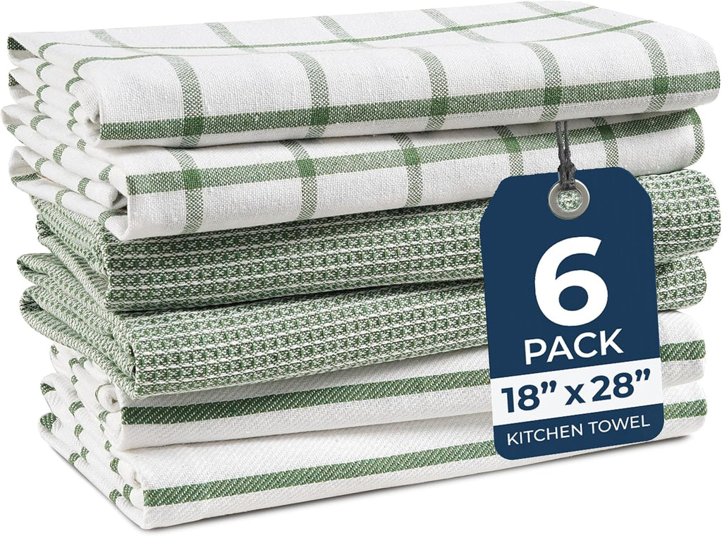 LANE LINEN Dish Towels for Kitchen 100% Cotton Tightly Woven 6 Pack - Olive