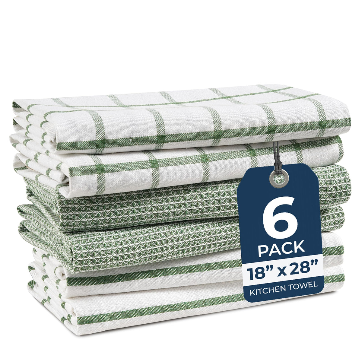 LANE LINEN Dish Towels for Kitchen 100% Cotton Tightly Woven 6 Pack - Olive