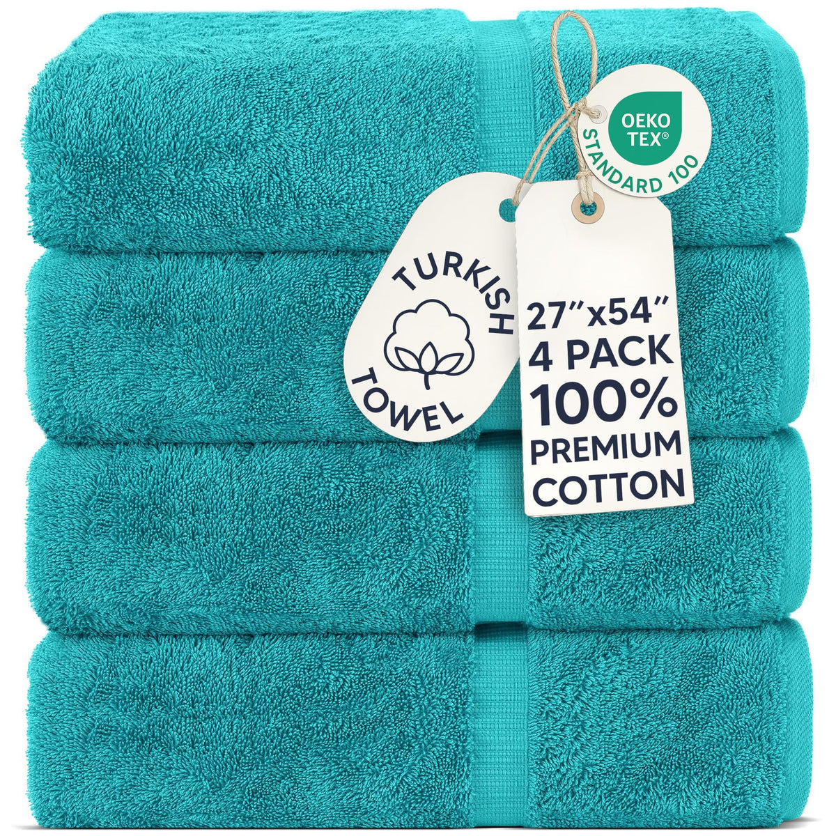 Chakir Turkish Linens 100% Cotton 4-Pack Bath Towels 27x54, Gray