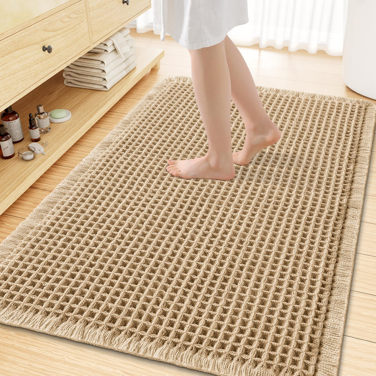 Smiry Waffle Bath Mat 30X20, Extra Soft Absorbent Bathroom Rugs, Brown