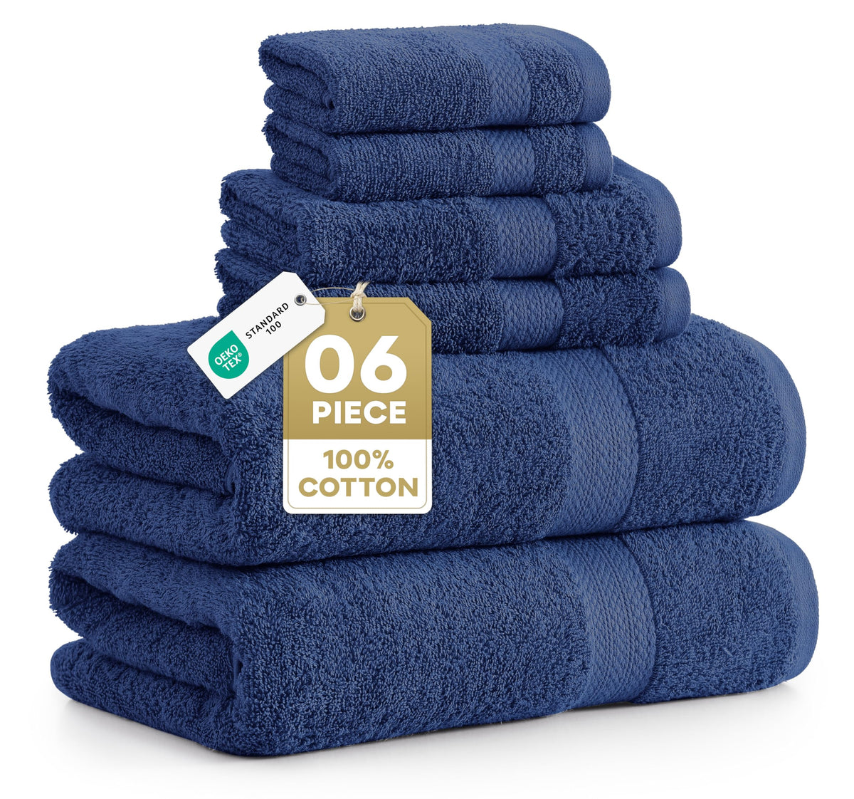 LANE LINEN Bath Towel Set Absorbent Quick Dry 100% Cotton 6 Piece - Navy