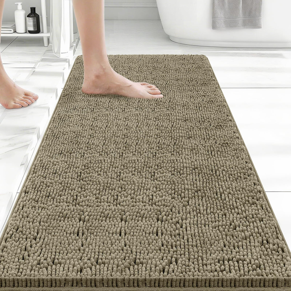 Bcoimo Small Bath Rug Mat,Sage Chenille High Absorbent Bathroom Floor Mats