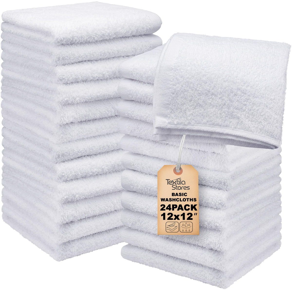 Basic Hand Towels 16x26 Inches – Pack of 12 – White Color – Soft and Absorbent Multipurpose Cotton Towels for Bathroom, Spa, Gym, Salon, Hotel, and Everyday Use