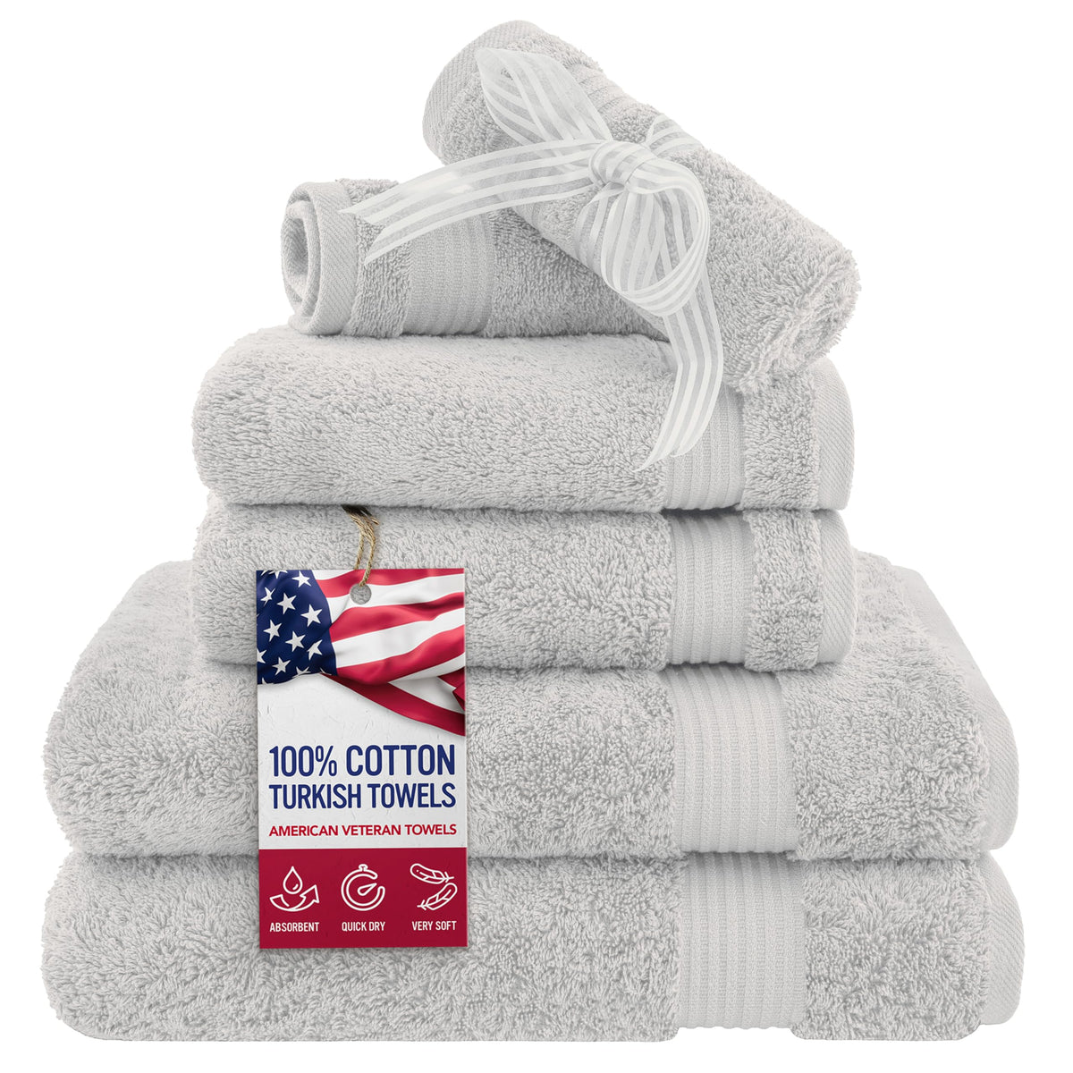 American Veteran Towel, 100% Cotton Turkish Bath Towels for Bathroom 4 Pack, 27x54 Extra Large Premium Soft Drying Bathroom Towels, Navy Blue