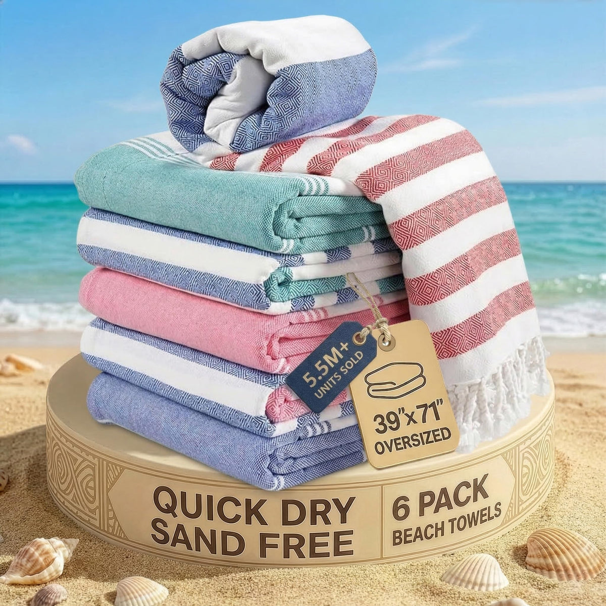 LANE LINEN Turkish Towels 6 Pcs, Beach Towels Oversized, Soft - Beach Party