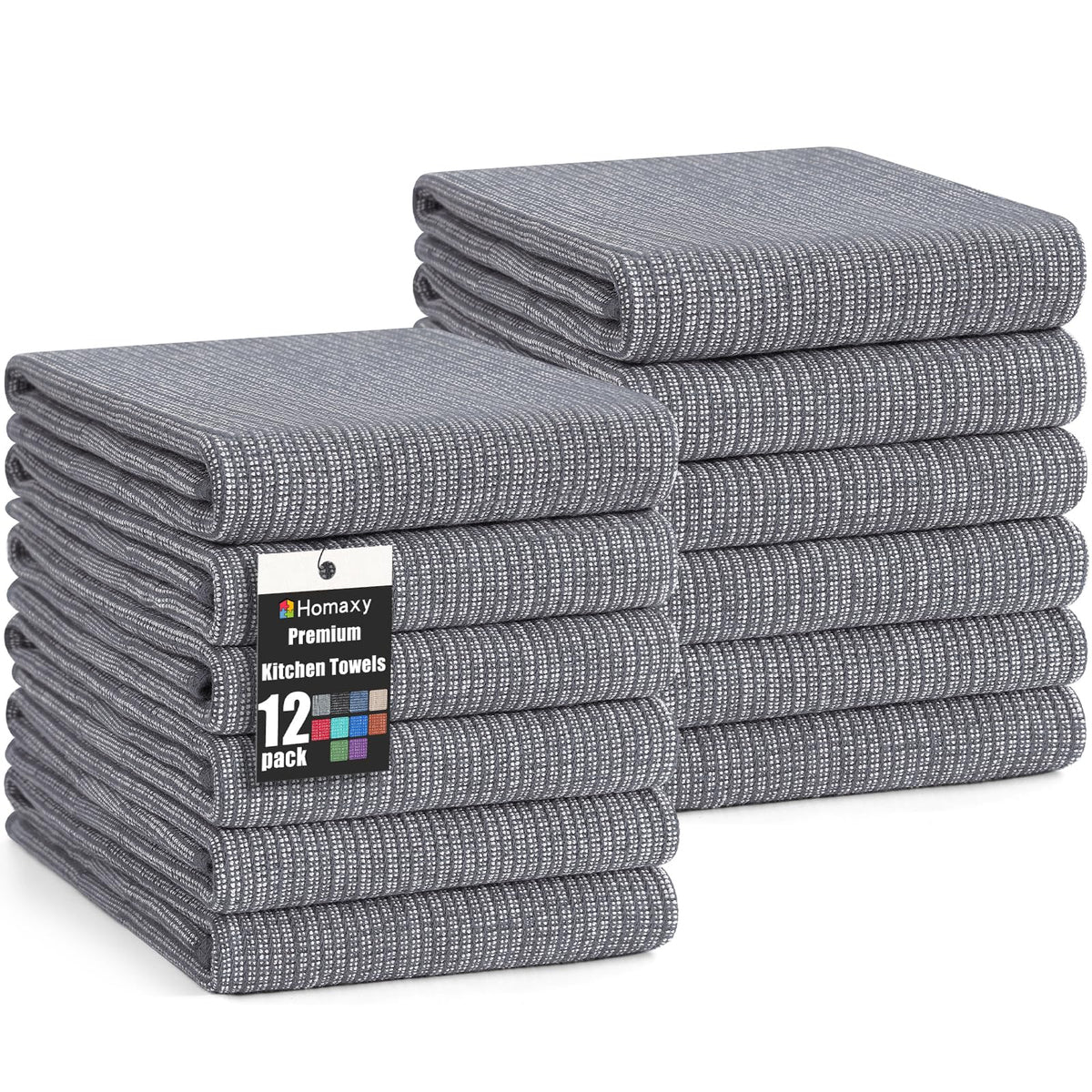 Homaxy 380 GSM Cotton Premium Kitchen Towels 6 Pack, 18"x 28", Khaki