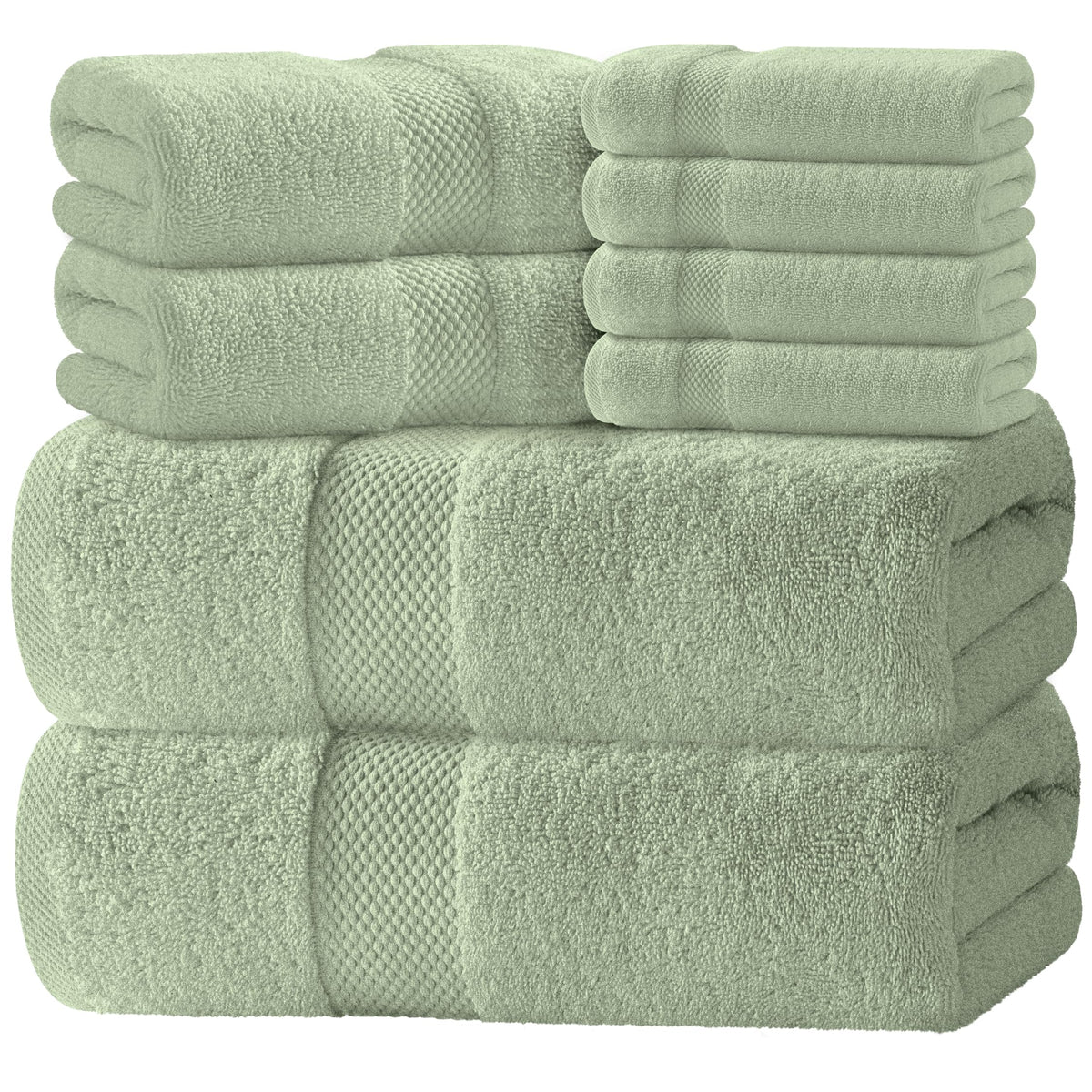 White Classic Luxury Bath Towel Set of 8 Pieces - 100% Turkish Cotton Highly Absorbent Towels for Bathroom, 2 Luxury Bath Towels 700GSM, 2 Hand Towels, 4 Washcloths, Ivory