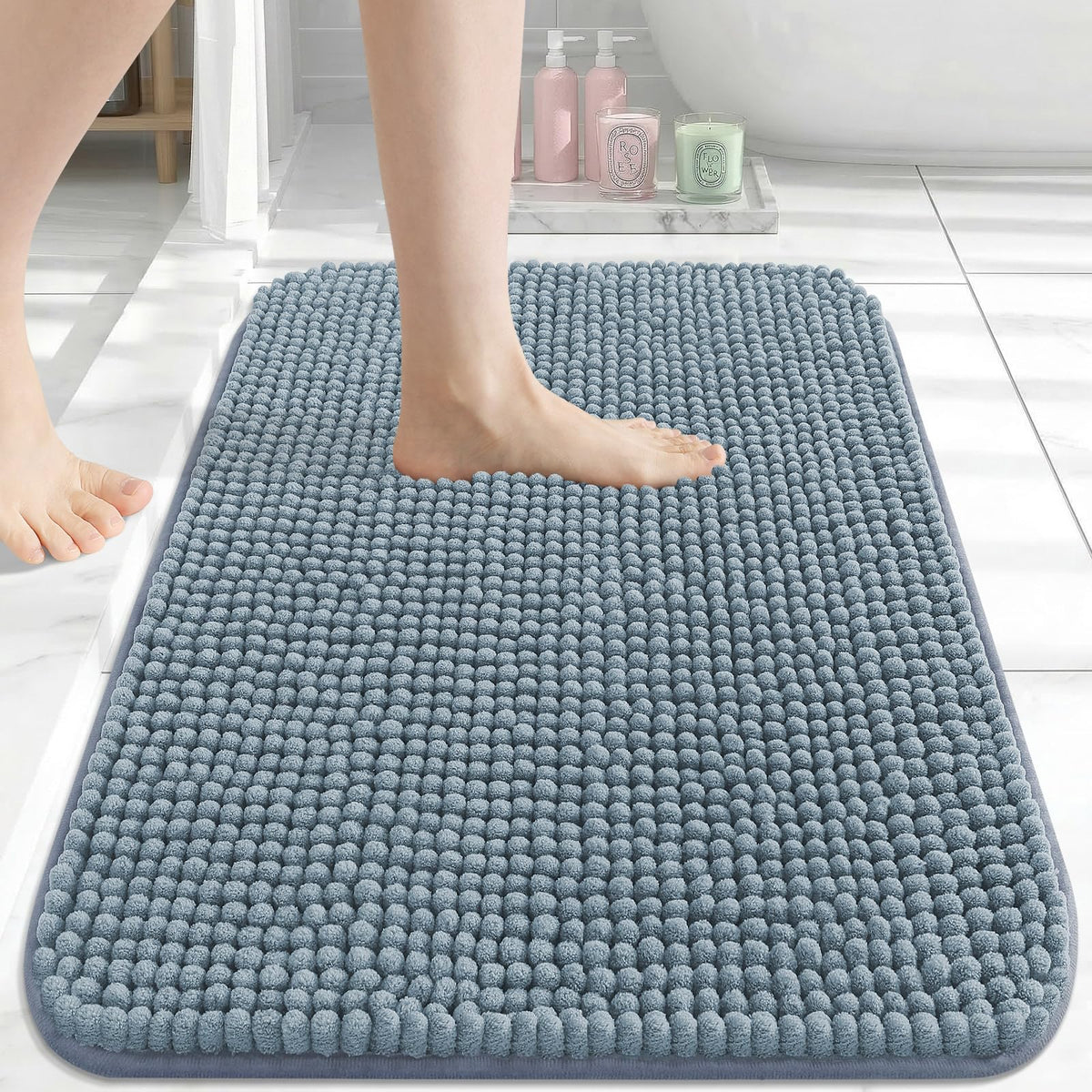 Arotive Chenille Bathroom Rugs 30x20, Soft Absorbent Bath Mat, Grey