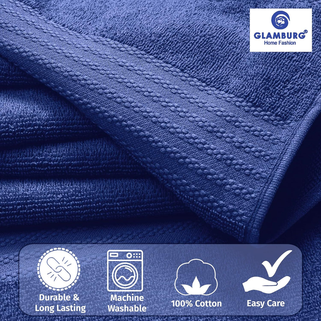 GLAMBURG Ultra Soft 8-Piece Towel Set - 100% Pure Ringspun Cotton, Contains 2 Oversized Bath Towels 27x54, 2 Hand Towels 16x28, 4 Wash Cloths 13x13 - Ideal for Everyday use, Hotel & Spa - Navy Blue