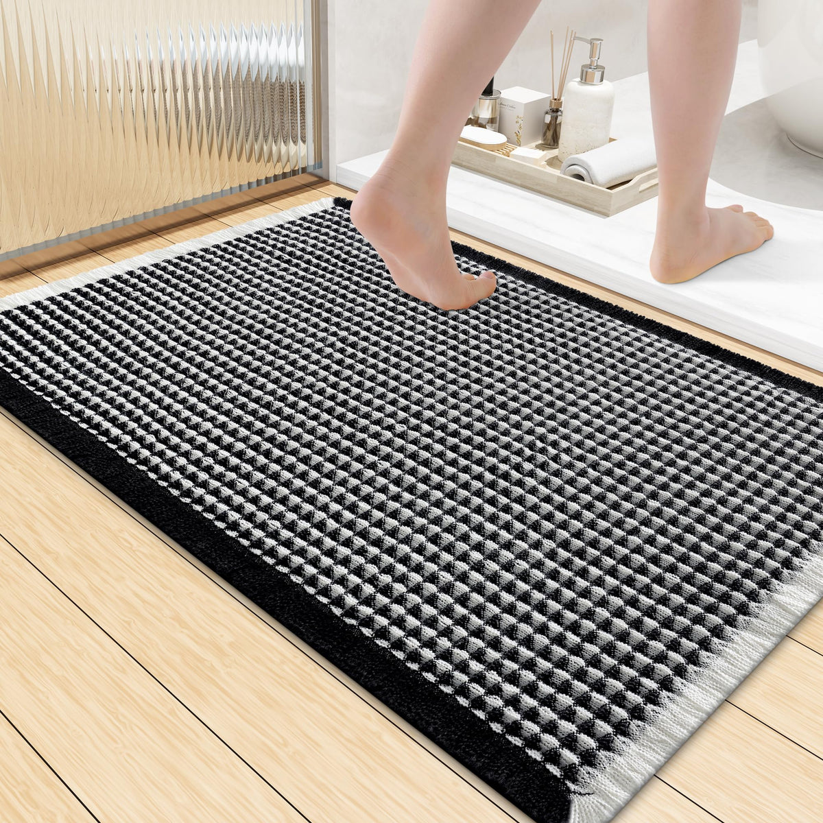 Smiry Waffle Bath Mat 30X20, Extra Soft Absorbent Bathroom Rugs, Brown