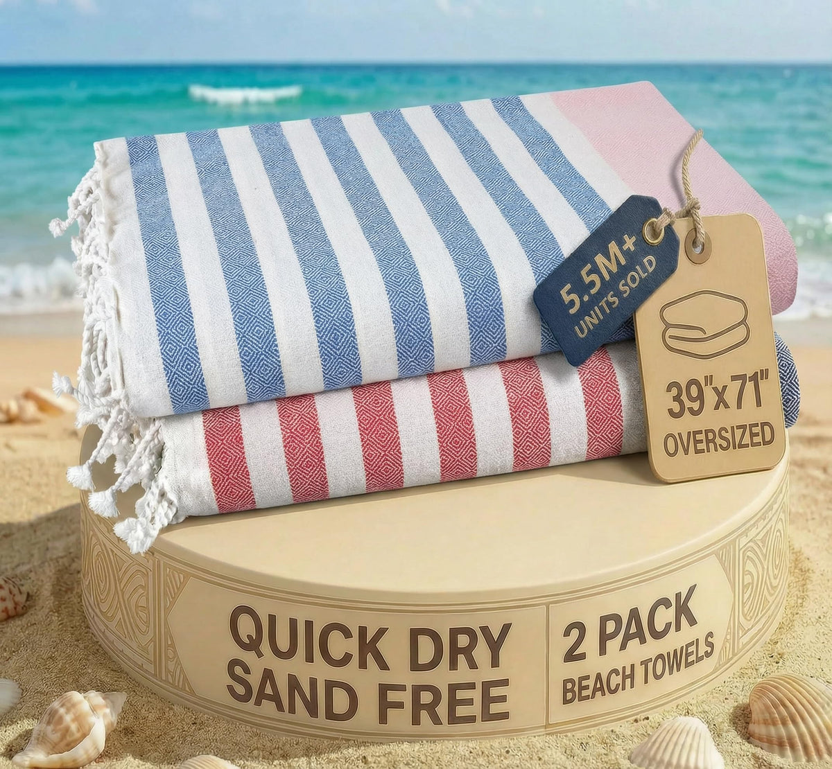 LANE LINEN Turkish Towels 6 Pcs, Beach Towels Oversized, Soft - Beach Party