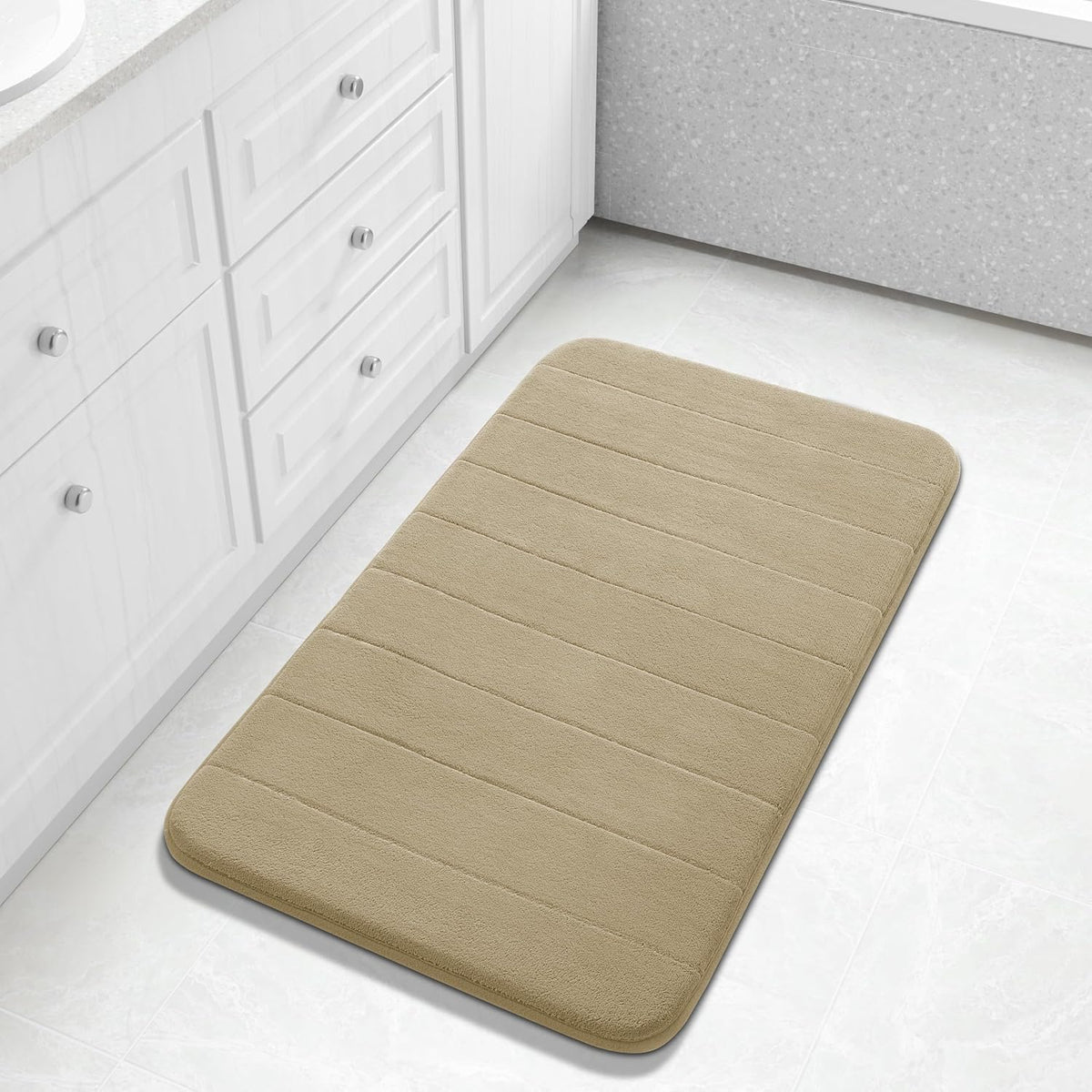 Yimobra Memory Foam Bath Mat, Super Soft Absorbent Bathroom Rug Non Slip, Quick Dry, Machine Washable Floor Carpet for Tub Shower, Home Decor Accessories, 24x17, Grey