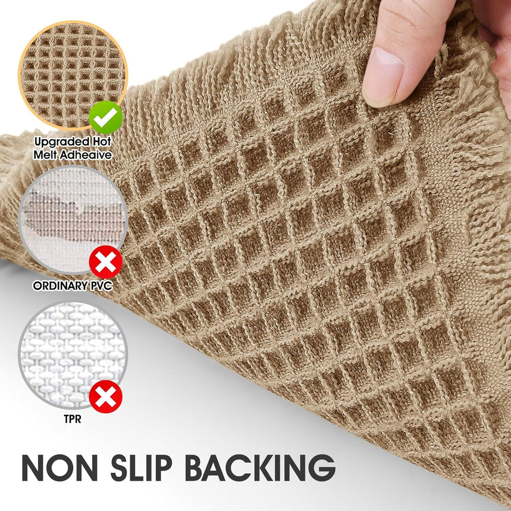 IM HOME Waffle Bath Mat Beige 32"x20", Boho Woven Modern Bath Mat Rugs, Absorbent Non Slip Bathroom Rugs, Soft Washable Bath Rugs with Tassels for Bathroom, Bedroom, Kitchen, Shower, Tub